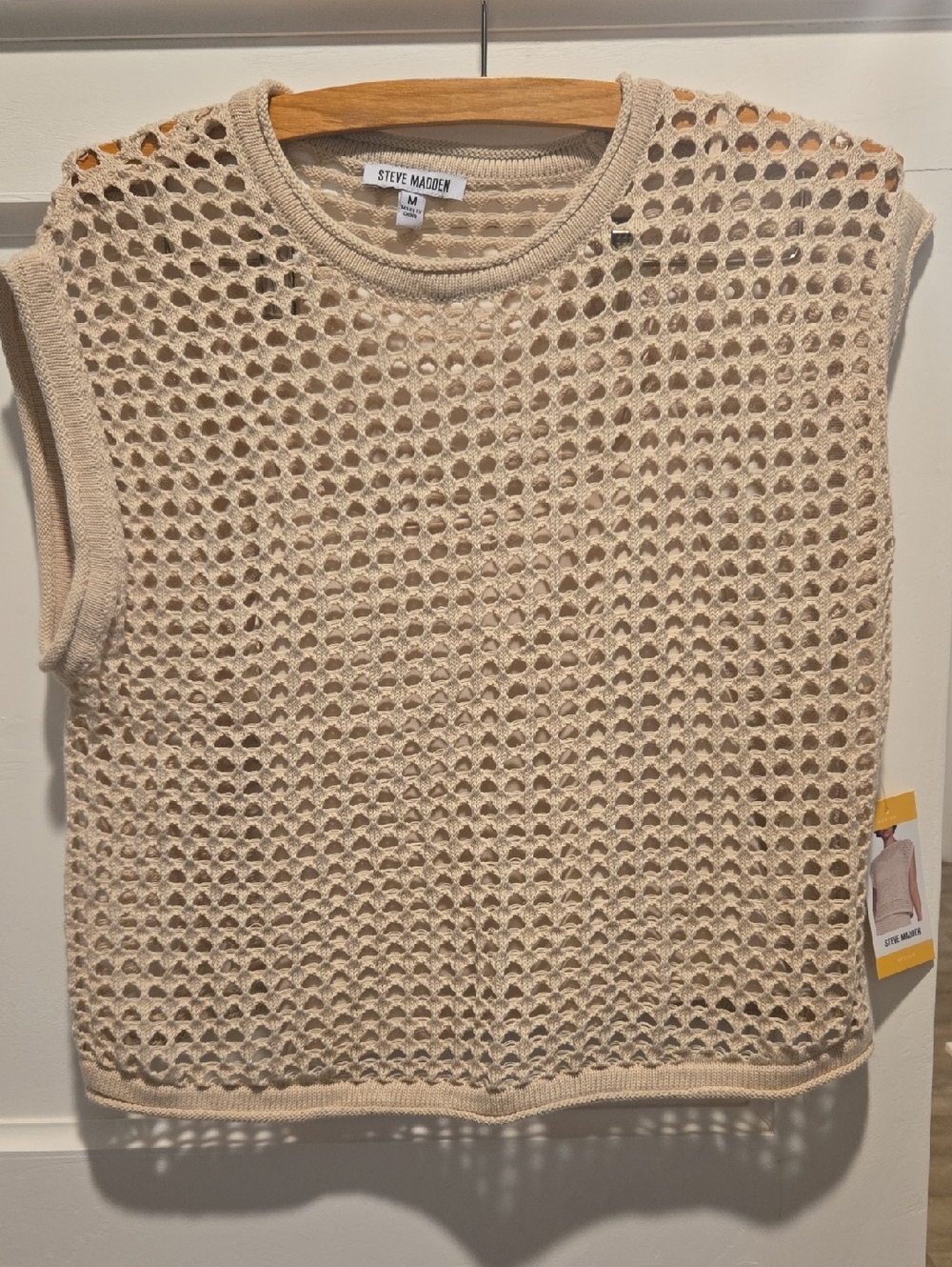 Steve Madden Beige Crochet Knit Sleeveless Top